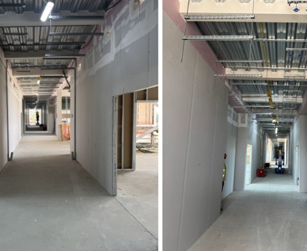 Hopescourt week 36 internal corridors with plaster boards in place
