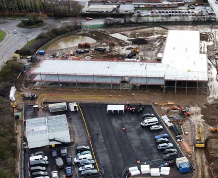 Week 20 aerial view of site with tarmac laid in car park