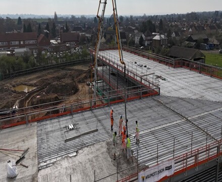 Aerial view of frame showing floors in place week 23