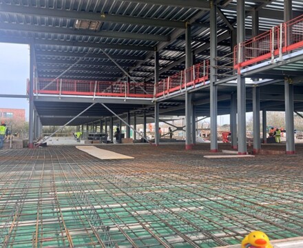 View inside frame with flooring ready to be poured week 23