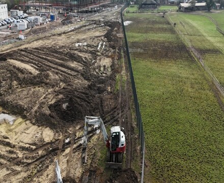 Aerial view across the site week 23