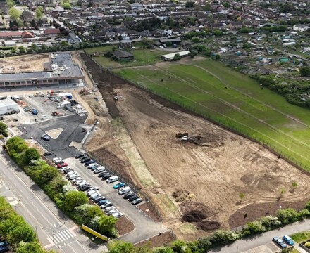 Week 28 progress wide angle aerial view of site